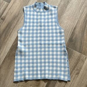 STAUD Blue and White Checkered Tank Top